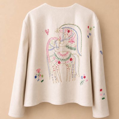 کت کوتاه آرتیسان نیون – گاباردین پریمیوم با گلدوزی اسب و گل