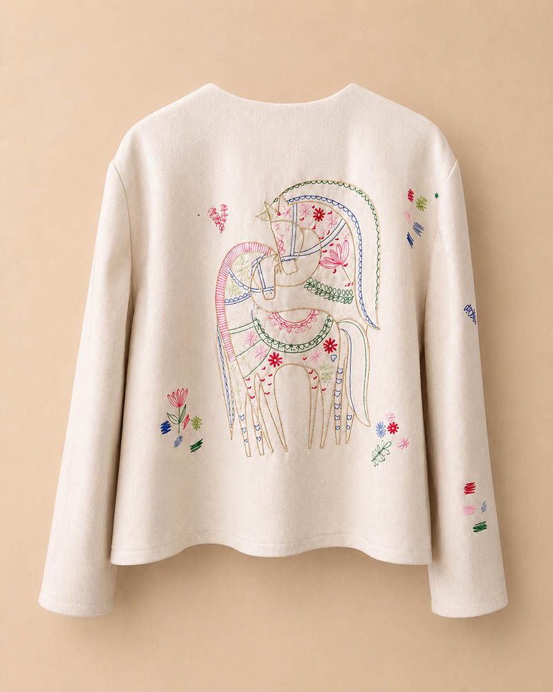 NION Embroidered Gabardine Cropped Artisan Jacket (2) کت کوتاه آرتیسان نیون – گاباردین پریمیوم با گلدوزی اسب و گل